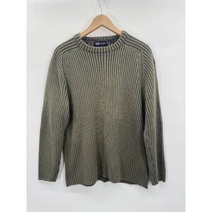 Vintage Y2K Mens Large Ribbed Sweater Green Crewneck Grunge Retro 90s Prep Core